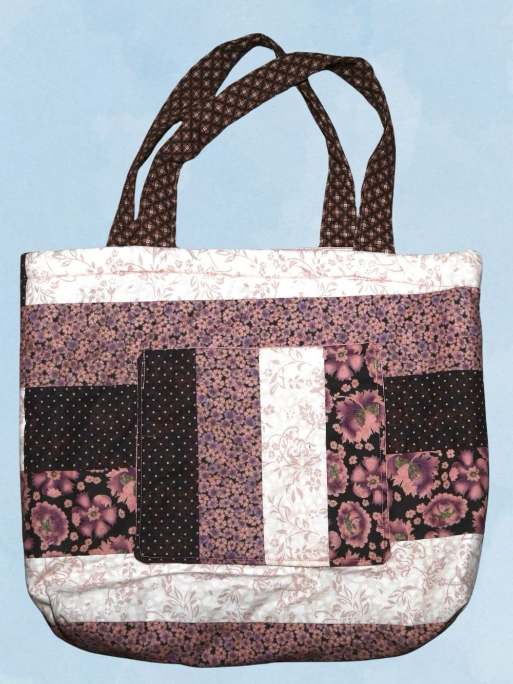 Patchwork Floral Tote Bag in Purple and Brown - Unbranded